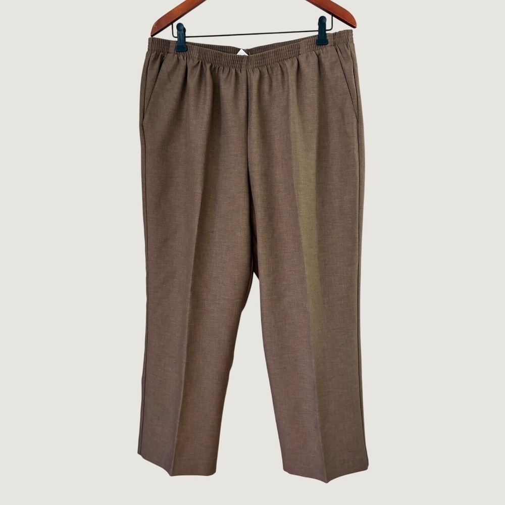 Alfred Dunner Fall Classics Taupe Brown Elastic Waist Pants Proportioned 16W